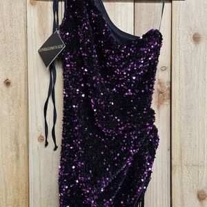 One Shoulder Sequin Dress - Purple